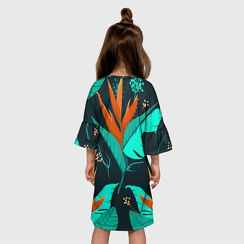 Детское платье Оранжевый цветок с голубыми листами / 3D-принт – фото 4