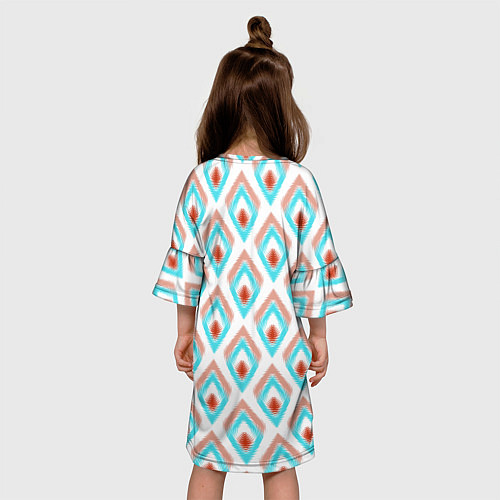 Детское платье Бирюзовые с рыжим неоновые абстрактные ромбы / 3D-принт – фото 4