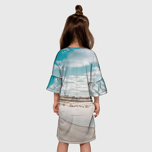 Детское платье Песочный пляж и водоём - Белый / 3D-принт – фото 4