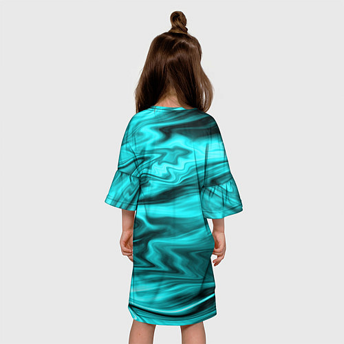 Детское платье Неоновый бирюзовый мраморный узор / 3D-принт – фото 4