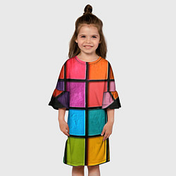Платье клеш для девочки Абстрактный набор красок-паттернов, цвет: 3D-принт — фото 2