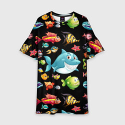 Платье клеш для девочки Прикольная акула и другие жители океана, цвет: 3D-принт