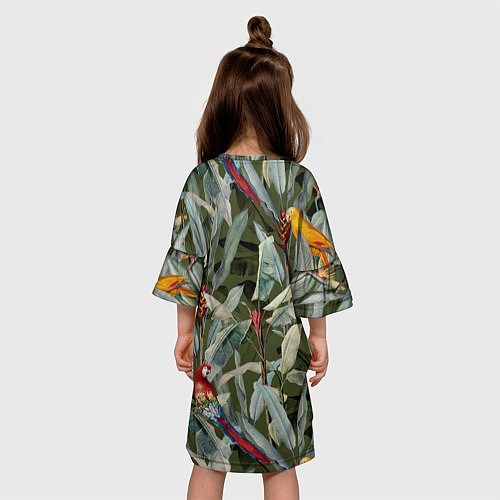 Детское платье Попугаи и Цветы Зелёные Джунгли / 3D-принт – фото 4
