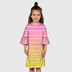 Платье клеш для девочки Белые полосы на розовом и желтом градиенте, цвет: 3D-принт — фото 2
