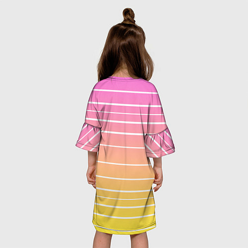 Детское платье Белые полосы на розовом и желтом градиенте / 3D-принт – фото 4