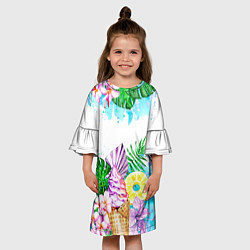 Платье клеш для девочки Тропический рай и мороженое, цвет: 3D-принт — фото 2