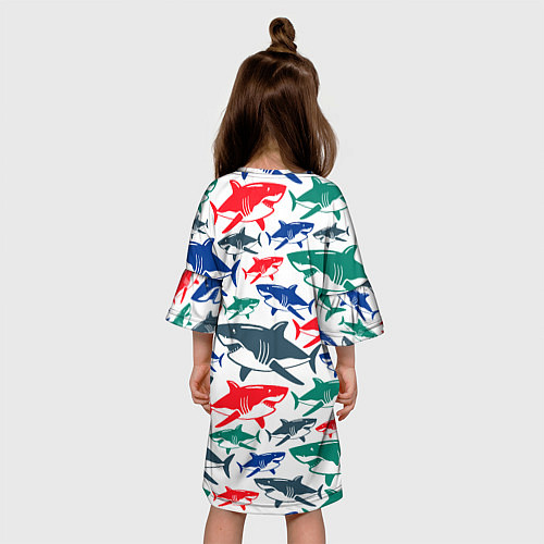 Детское платье Стая разноцветных акул - паттерн / 3D-принт – фото 4