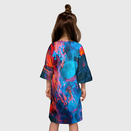 Детское платье Абстрактное переплетение оранжевой и синей красок / 3D-принт – фото 4