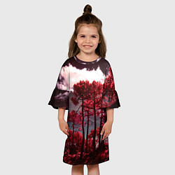 Платье клеш для девочки Абстрактные красные деревья и облака, цвет: 3D-принт — фото 2