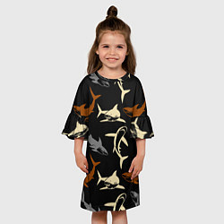 Платье клеш для девочки Стая акул - паттерн - ночной океан, цвет: 3D-принт — фото 2