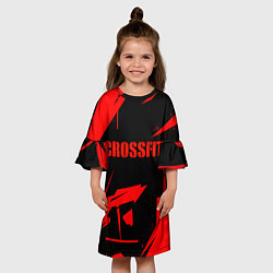Платье клеш для девочки Кроссфит - красная абстракция, цвет: 3D-принт — фото 2