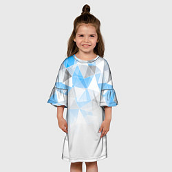 Платье клеш для девочки Исчезающие серо-голубые полигоны, цвет: 3D-принт — фото 2