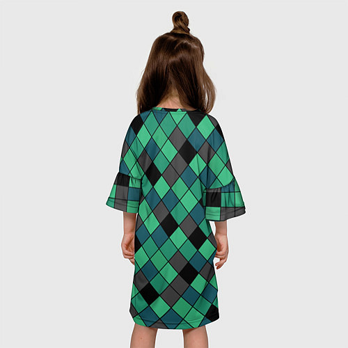 Детское платье Зеленый клетчатый узор Изумрудный / 3D-принт – фото 4