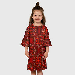 Платье клеш для девочки Красные абстрактные круглые узоры, цвет: 3D-принт — фото 2