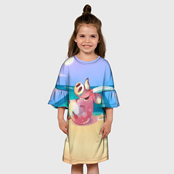 Платье клеш для девочки Свинка на пляже хохочет, цвет: 3D-принт — фото 2