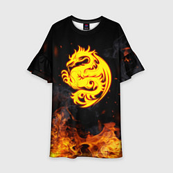 Платье клеш для девочки Огнедышащий дракон и пламя, цвет: 3D-принт