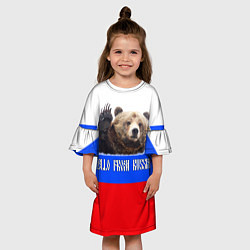 Платье клеш для девочки Привет из России - медведь и триколор, цвет: 3D-принт — фото 2
