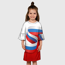 Платье клеш для девочки Лента триколор на красно-белом фоне, цвет: 3D-принт — фото 2