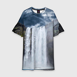 Платье клеш для девочки Водопад Скогафосс, цвет: 3D-принт