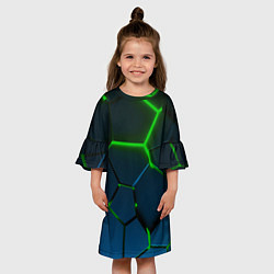 Платье клеш для девочки Разлом зеленых неоновых плит - геометрия, цвет: 3D-принт — фото 2