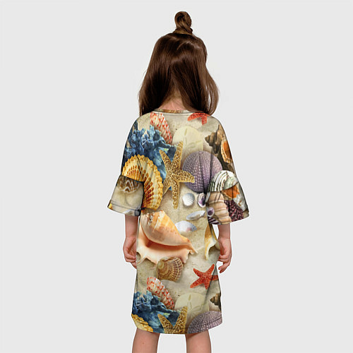 Детское платье Морские раковины, кораллы, морские звёзды на песке / 3D-принт – фото 4