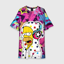 Платье клеш для девочки Гомер Симпсон в звёздном балахоне!, цвет: 3D-принт