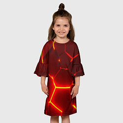 Платье клеш для девочки Красные неоновые геометрические плиты, цвет: 3D-принт — фото 2