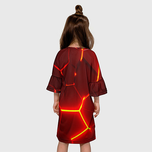 Детское платье Красные неоновые геометрические плиты / 3D-принт – фото 4
