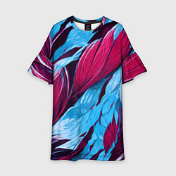 Платье клеш для девочки Яркие экзотические перья, цвет: 3D-принт