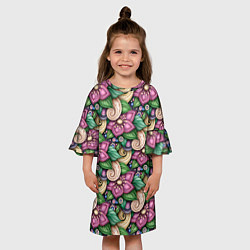 Платье клеш для девочки Объемные цветы и листья, цвет: 3D-принт — фото 2