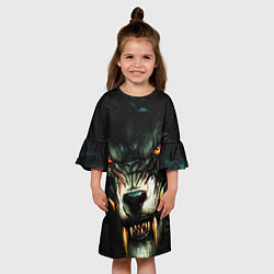 Платье клеш для девочки Злой волк с длинными клыками, цвет: 3D-принт — фото 2