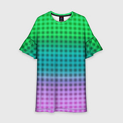 Платье клеш для девочки Gradient lilac green plaid, цвет: 3D-принт
