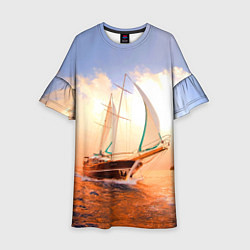 Детское платье Парусник в океане на фоне заката