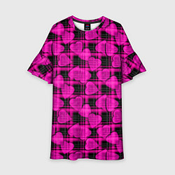 Платье клеш для девочки Black and pink hearts pattern on checkered, цвет: 3D-принт
