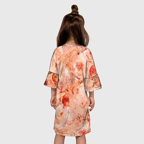 Детское платье Гранжевый цветочный узор, коралловый фон / 3D-принт – фото 4