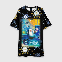 Детское платье Новый Год Дед Мороз Развозит Подарки