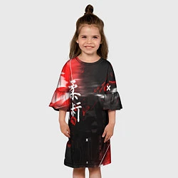 Платье клеш для девочки Джиу-Джитсу : Глитч красный, цвет: 3D-принт — фото 2