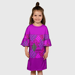 Платье клеш для девочки Малиновый комбинированный узор пэчворк, цвет: 3D-принт — фото 2