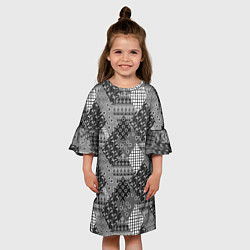 Платье клеш для девочки Black and White Ethnic Patchwork Pattern, цвет: 3D-принт — фото 2