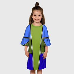 Платье клеш для девочки Зелено- синий геометрический дизайн, цвет: 3D-принт — фото 2
