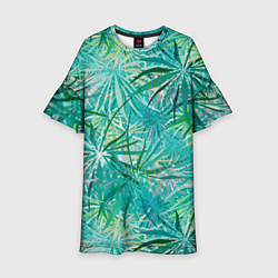 Платье клеш для девочки Тропические листья на зеленом фоне, цвет: 3D-принт