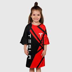 Платье клеш для девочки Тесла - Красная абстракция, цвет: 3D-принт — фото 2