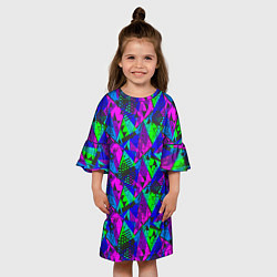 Платье клеш для девочки Неоновый абстрактный геометрический узор, цвет: 3D-принт — фото 2