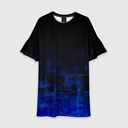 Платье клеш для девочки Однотонный черный и темно синий гранжевый градиент, цвет: 3D-принт