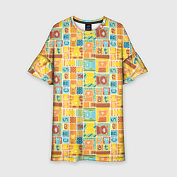 Платье клеш для девочки Кот попарт, цвет: 3D-принт