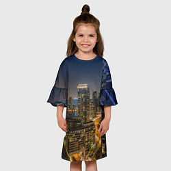Платье клеш для девочки Ночной красочный город, цвет: 3D-принт — фото 2