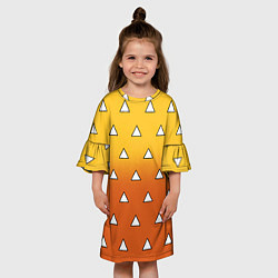 Платье клеш для девочки Оранжевое кимоно с треугольниками - Зеницу клинок, цвет: 3D-принт — фото 2