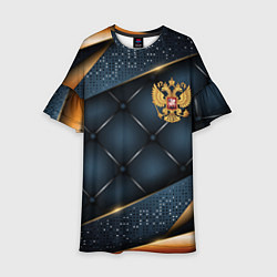 Платье клеш для девочки Золотой герб России на объемном фоне, цвет: 3D-принт