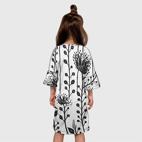 Детское платье Нарисованные монохромные цветы / 3D-принт – фото 4