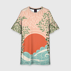 Платье клеш для девочки Бурные волны на закате, цвет: 3D-принт